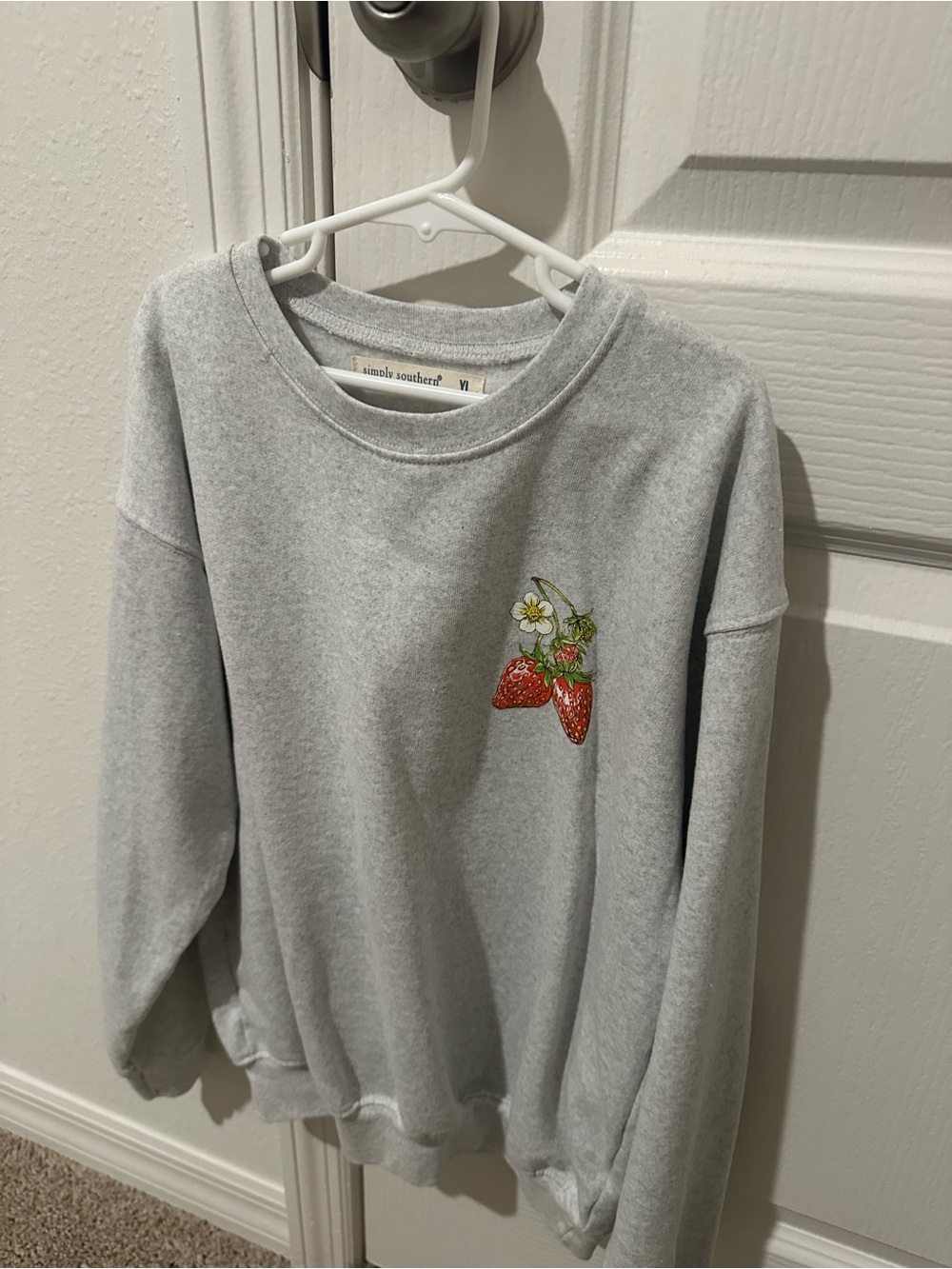 Simply Southern Light Gray Crewneck with Strawberry Embroidery